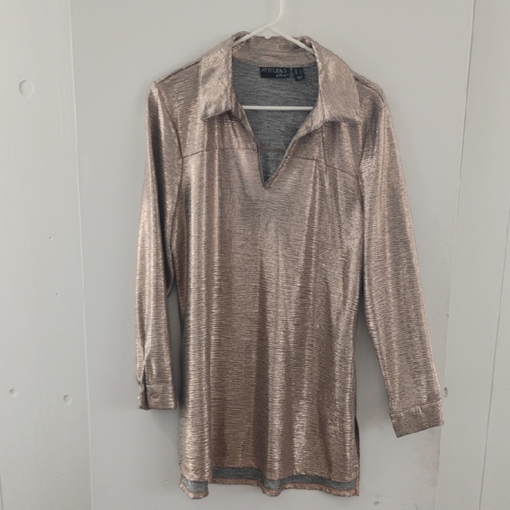 Attitudes by Renee Shiny Gold Blouse